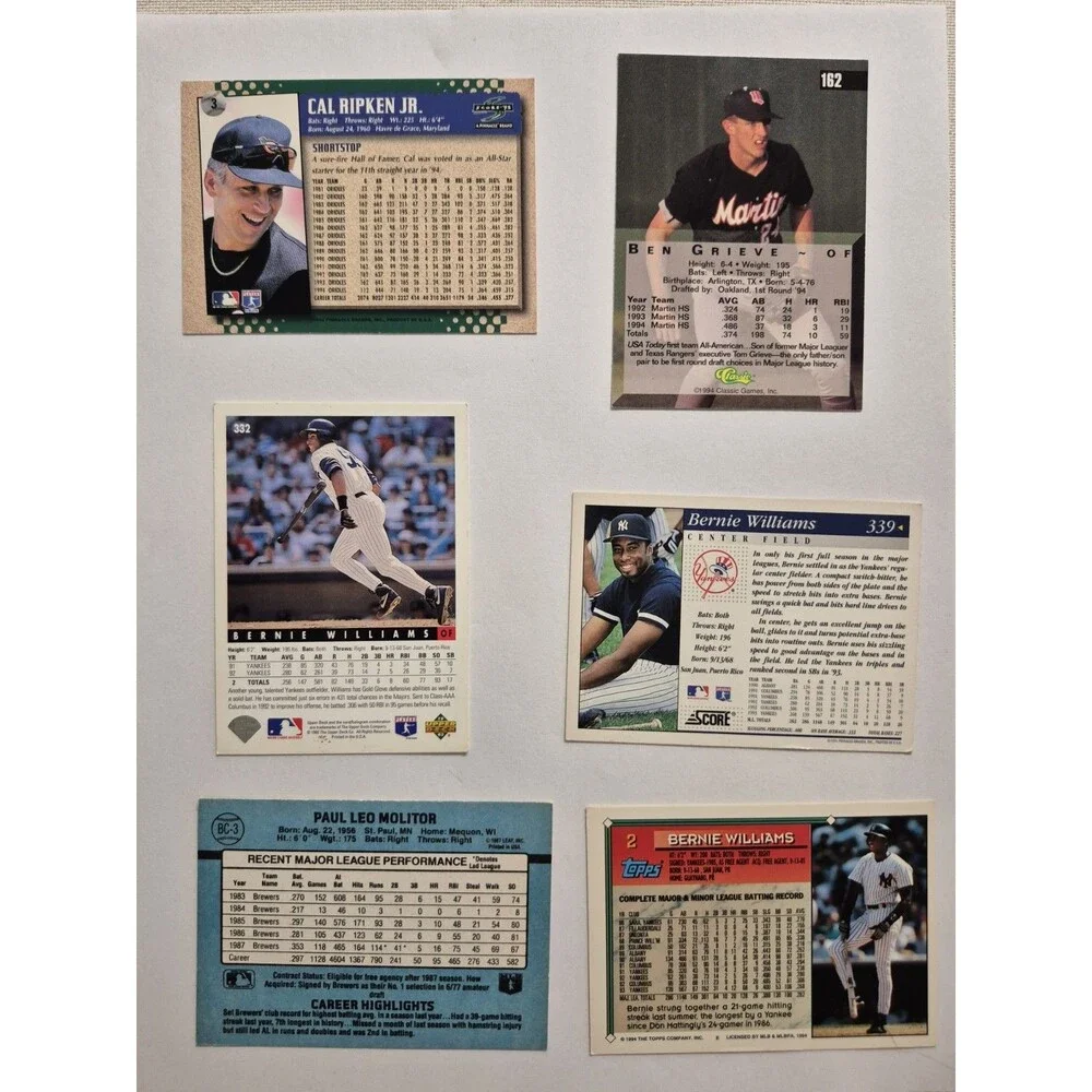 MLB Baseball Card Lot Cal Ripken Jr Bernie Williams Paul Molitor Ben Grieve LOT
